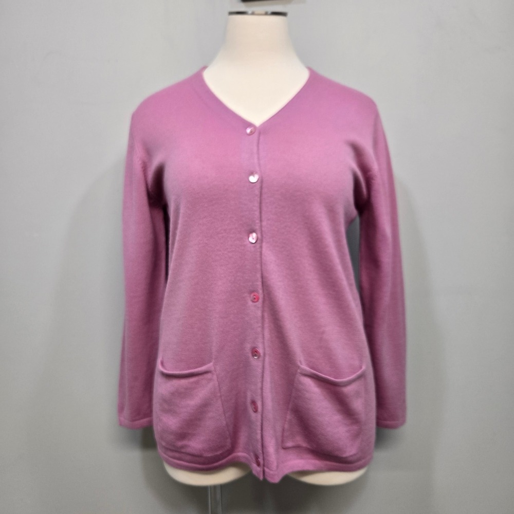 Charter Club Cardigan Sweater XL Pink 100% Pure New Wool Pockets Button Front